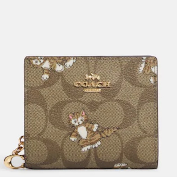 Coach Handbags - Coach Snap Wallet In Signature Canvas With Dancing Kitten Print